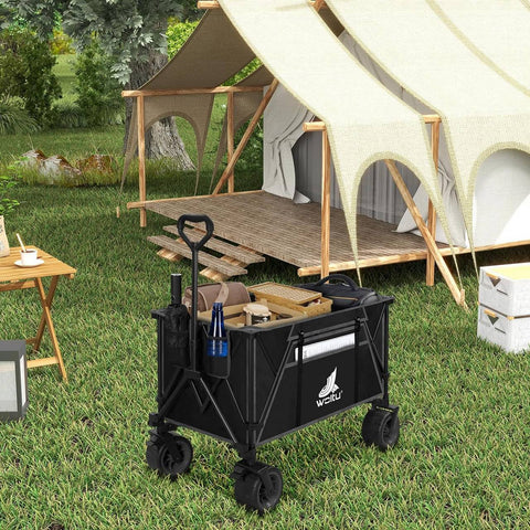 Rootz Foldable Handcart - Utility Wagon - Garden Cart - High Load Capacity, All-Terrain Wheels, Effortlessly Portable - 106cm x 105cm x 54cm (Unfolded); 47.5cm x 70cm x 23cm (Folded)