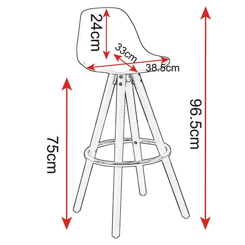 Rootz Bar Stool - Breakfast Stool - Kitchen Stool - Faux Leather - 38.5cm x 33cm x 96.5cm - Chrome Plated Footrest - Ergonomic Design