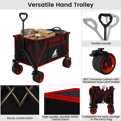 Rootz Ultimate Foldable Handcart - Utility Trolley - Portable Cart - All-Terrain Wheels, Heavy-Duty, Effortlessly Portable - 106cm x 105cm x 54cm Unfolded; 47.5cm x 70cm x 23cm Folded