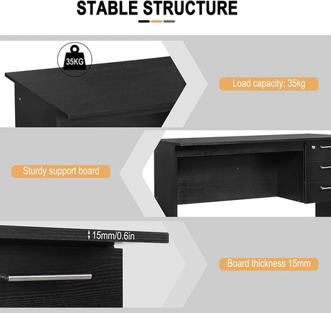 Rootz Office Desk - Modern Workstation - Computer Table - Ample Storage - Scratch-Resistant - Water-Repellent - 120cm x 59cm x 75cm