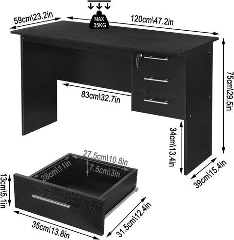 Rootz Office Desk - Modern Workstation - Computer Table - Ample Storage - Scratch-Resistant - Water-Repellent - 120cm x 59cm x 75cm