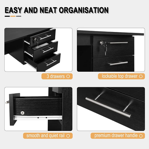 Rootz Office Desk - Modern Workstation - Computer Table - Ample Storage - Scratch-Resistant - Water-Repellent - 120cm x 59cm x 75cm