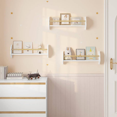 Rootz 3-Piece Children's Bookcase Set - Wall-Mounted Shelves - Cloud-Shaped Side Panels - Stylish, Safe, Space-Saving - E1 Grade MDF & Pine Wood - 45/55/65 x 12.7 x 23 cm