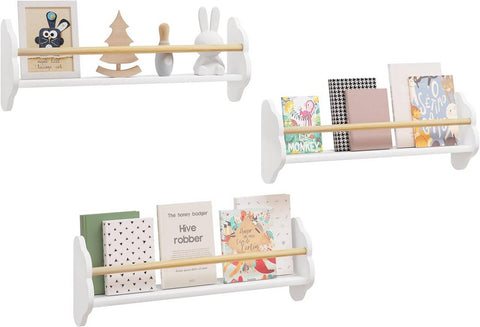 Rootz 3-Piece Children's Bookcase Set - Wall-Mounted Shelves - Cloud-Shaped Side Panels - Stylish, Safe, Space-Saving - E1 Grade MDF & Pine Wood - 45/55/65 x 12.7 x 23 cm