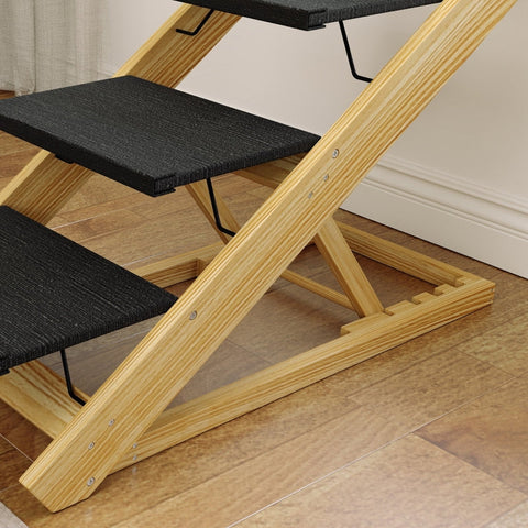 Rootz Pet Stairs - Dog Staircase & Ramp - Pine Wood - Adjustable Height - Foldable Design - Non-Slip Surface - 83cm x 40cm x 62.5cm
