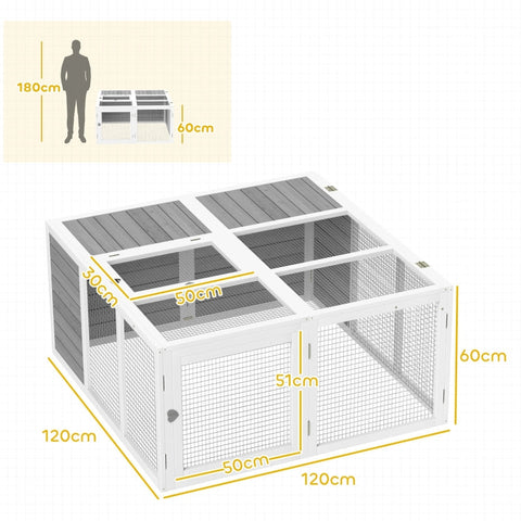 Rootz Rabbit Hutch - Small Animal Enclosure - Rabbit Cage - Weatherproof Shelter - 120cm x 120cm x 60cm