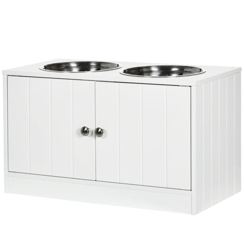 Rootz Dog Feeding Station - Pet Feeding Station - Elevated Dog Feeder - Ample Storage - Secure Magnetic Doors - Hygienic Stainless Steel Bowls - 60L x 30W x 35.5H cm - MDF and Stainless Steel