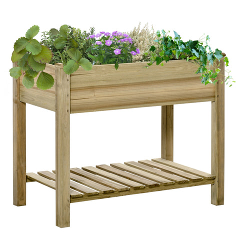 Rootz Raised Wooden Planter - Garden Bed - Wooden Flower Box - Back-Friendly Design - 91L x 51W x 76H cm