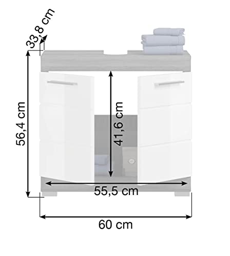 Rootz Scout Bathroom Cabinet - Wood Material - White High-Gloss Front - Smoked Silver Body - Modern Design - 60cm x 56cm x 34cm