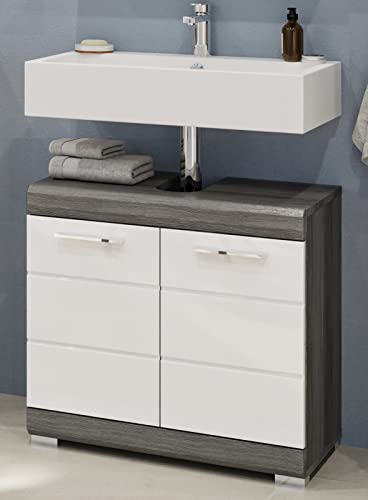 Rootz Scout Bathroom Cabinet - Wood Material - White High-Gloss Front - Smoked Silver Body - Modern Design - 60cm x 56cm x 34cm