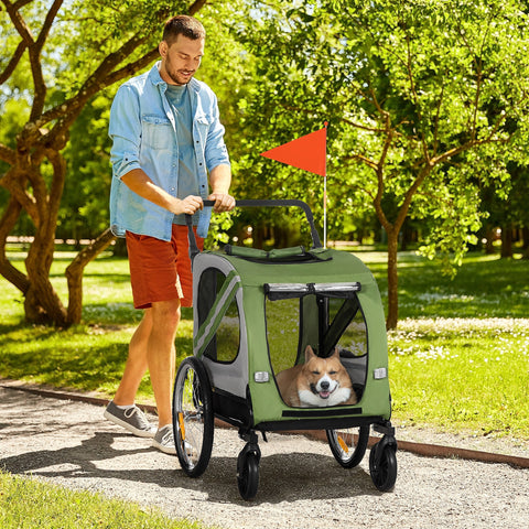 Rootz 2-in-1 Dog Stroller & Bike Trailer - Folding & Weatherproof - Optimal Ventilation - 140x72.5x108cm - For Dogs Up to 20kg - Green