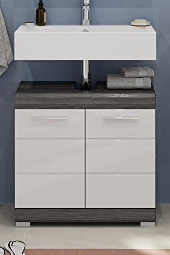 Rootz Scout Bathroom Cabinet - Wood Material - White High-Gloss Front - Smoked Silver Body - Modern Design - 60cm x 56cm x 34cm