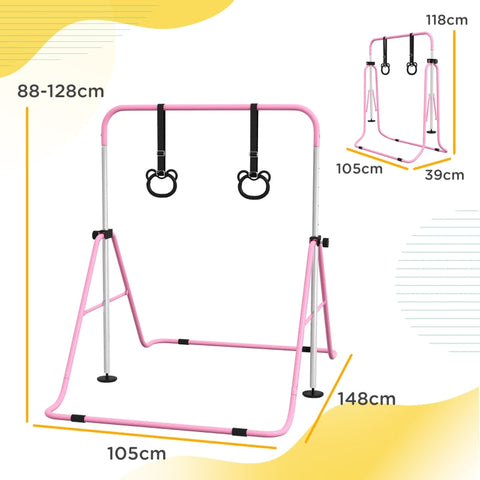 Rootz Children's Gymnastics Horizontal Bar - Kids Gym Setup - Adjustable Fitness Equipment - Safe Design - 148cm x 105cm x 88-128cm