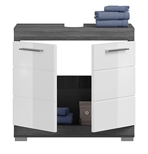 Rootz Scout Bathroom Cabinet - Wood Material - White High-Gloss Front - Smoked Silver Body - Modern Design - 60cm x 56cm x 34cm