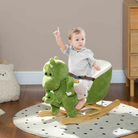 Rootz Dinosaur Rocking Horse - Toddler Rocker - Kids Plush Ride-On - 32 Songs - 62L x 33W x 45H cm - Safety Belt