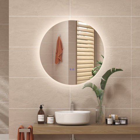 Rootz LED Round Bathroom Mirror - Wall Mirror - Touch Switch Mirror - Anti-fog Function - Ø 80 x 3.5T cm