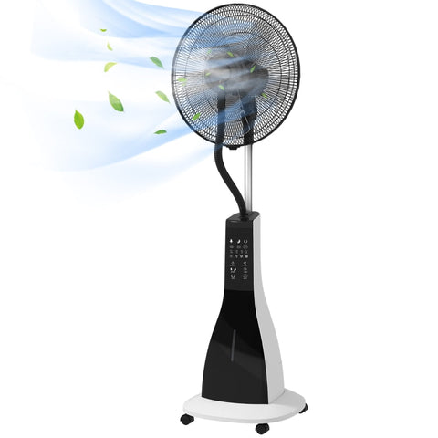 Rootz 2-in-1 Pedestal Fan with Humidification - Quiet Floor Fan - Mobile Cooling Fan - Remote Control - 3 Speeds & Modes - 75° Swivel - 44.5cm x 38.5cm x 120cm - Metal/ABS - Black/White