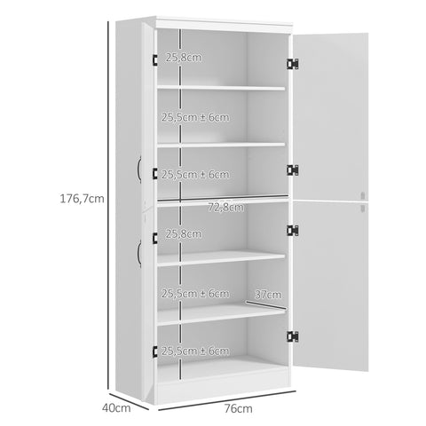 Rootz Kitchen Cabinet Buffet - Dining Room Storage - Modern Style Cupboard - Ample Storage - 76 x 40 x 177 cm White