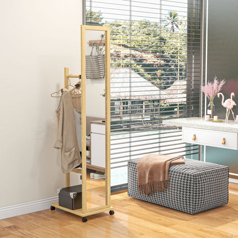 Rootz Standing Mirror on Wheels - Mobile Reflector - Rolling Mirror - Multifunctional Storage - 35.5W x 49.5D x 167.8H cm