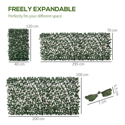 Rootz Artificial Leaf Fence Panels - Privacy Fence - Expandable Mesh - Realistic Ivy Look - 295 x 70 cm