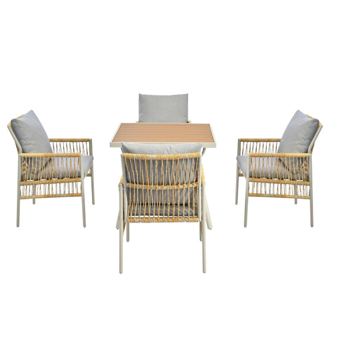 Rootz 5 Piece Garden Dining Set - Elegant Patio Furniture - Outdoor Dining Set - Ergonomic Design - 64.5x58x86 cm Chairs & 83.5x83.5x74 cm Table