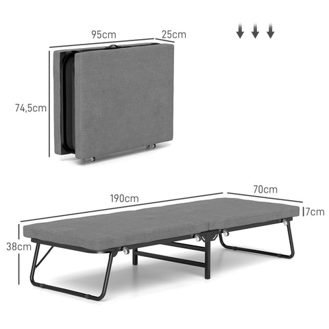 Rootz Folding Bed - Guest Bed - Adjustable Sleeper - Comfort Mattress - 190x70cm - 4 Wheels for Easy Mobility