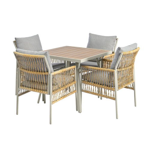 Rootz 5 Piece Garden Dining Set - Elegant Patio Furniture - Outdoor Dining Set - Ergonomic Design - 64.5x58x86 cm Chairs & 83.5x83.5x74 cm Table