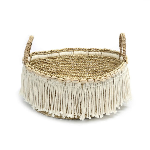 Rootz Boho Fringe Basket - Decorative Holder - Storage Container - Bohemian Style - 40cm x 17cm x 40cm