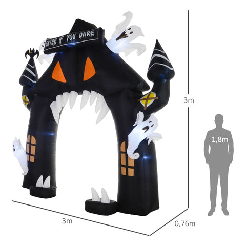 Rootz Inflatable Halloween Archway - Halloween House Arch - LED Lighted Halloween Decoration - 300L x 76W x 300H cm - Polyester - Spooky Design