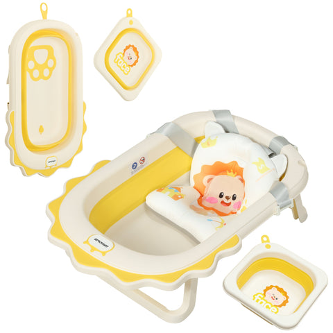 Rootz Foldable Baby Bath Tub - Sink - Non-Slip Bathtub - Comfortable Bath Cushion - 80.5cm x 55cm x 20cm (Yellow)