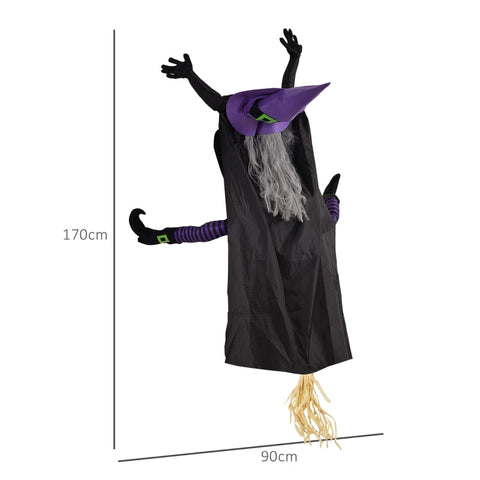 Rootz Flying Witch Halloween Decoration - Spooky Witch Prop - Hanging Witch Figure - Ideal for Haunted Houses - 90cm x 34cm x 170cm