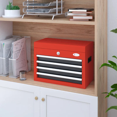 Rootz Gereedschapskist - Gereedschapswagen - Inclusief Slot - 2 Sleutels - Staal - Garages - Werkplaatsen - Magazijnen - Rood -45 cm x 24,5 cm x 32,5 cm