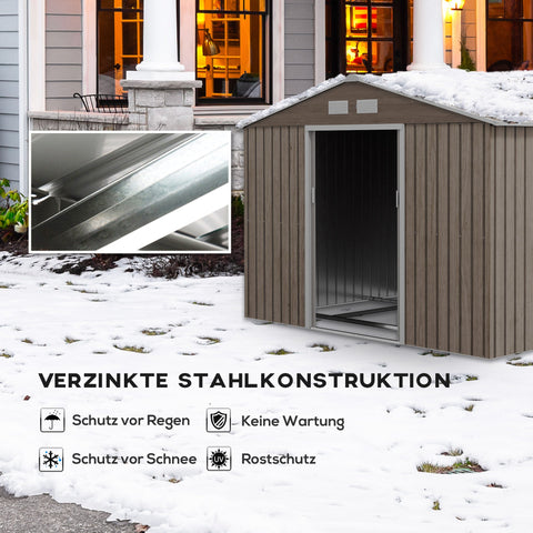 Rootz Tool Shed - Bike Shed - Garden Storage - Weatherproof Metal - 2.7m x 1.9m x 1.9m - Robust Galvanized Steel Construction