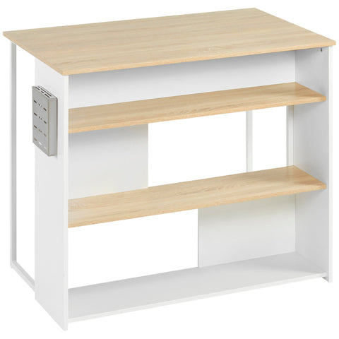 Rootz Kitchen Island - Modern Shelves - Storage Solution - Stainless Steel - 105 x 65 x 90 cm, White & Brown