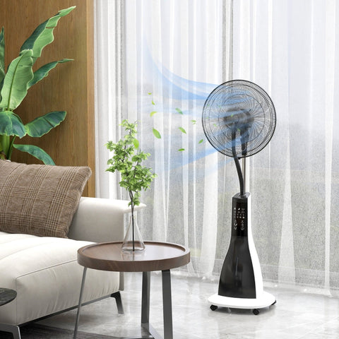 Rootz 2-in-1 Pedestal Fan with Humidification - Quiet Floor Fan - Mobile Cooling Fan - Remote Control - 3 Speeds & Modes - 75° Swivel - 44.5cm x 38.5cm x 120cm - Metal/ABS - Black/White