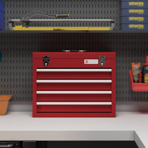 Rootz Tool Case - Tool Cabinet - Storage Chest - Robust Steel - 18kg Capacity - 51cm x 22cm x 39.5cm