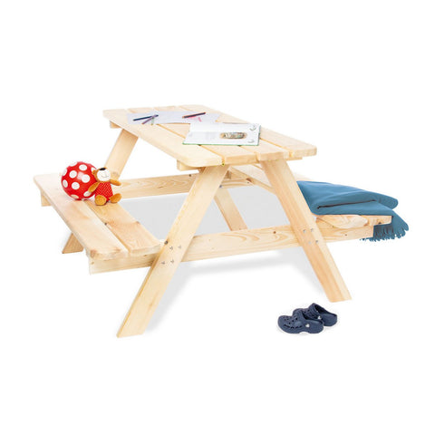 Rootz Children's Picnic Bench - Kids Outdoor Table - Solid Wood Bench - Natural Finish - 118cm x 119cm x 65cm