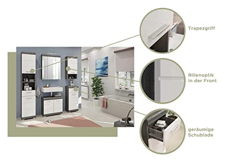 Rootz Scout Bathroom Cabinet - Wood Material - White High-Gloss Front - Smoked Silver Body - Modern Design - 60cm x 56cm x 34cm
