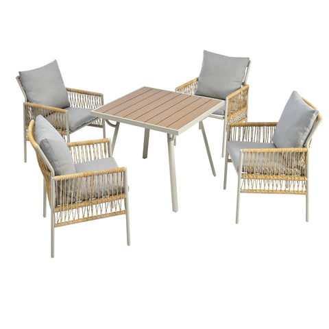 Rootz 5 Piece Garden Dining Set - Elegant Patio Furniture - Outdoor Dining Set - Ergonomic Design - 64.5x58x86 cm Chairs & 83.5x83.5x74 cm Table