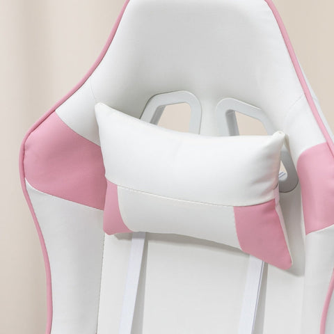 Rootz Gaming Chair Racing Design - Ergonomic Gaming Chair - Adjustable Height Chair - Faux Leather - 67W x 60D x 120-128H cm - Pink/White