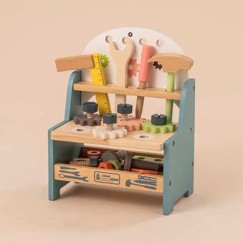 Rootz Mini Wooden Play Tool Workbench Set - Toddler Workbench - Kids Tool Bench - Safe, Durable, Fun - 61 x 30 x 76 cm - Solid Wood