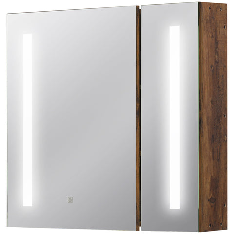 Rootz Wall Mounted Mirror Cabinet - LED Bathroom Storage - Illuminated Vanity - Adjustable Shelves - 70 x 15 x 65 cm Wood Look