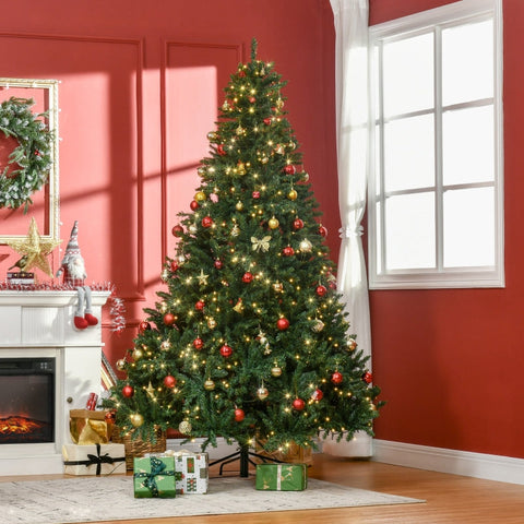 Rootz 7ft Artificial Christmas Tree with Lights - LED Illuminated Tree - Festive Atmosphere - 142cm x 210cm - 2154 Branches - Green