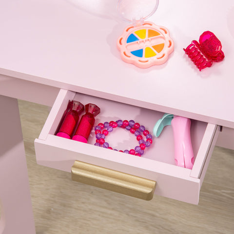 Rootz Children's Dressing Table Set - Vanity Table - Makeup Desk - Encourages Independence - 52 x 32 x 85 cm - Pink