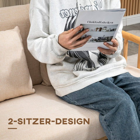 Rootz 2-Seater Sofa - Compact Couch - Loveseat - Linen Look Fabric - Up to 200 kg Capacity - Optimal Comfort - Timeless Charm - 123L x 69W x 74H cm