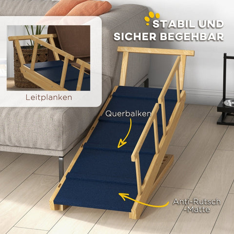 Rootz Dog Ramp - Wooden Pet Ramp - Folding Easy Climb - Support Large Dogs - Adjustable Heights - Non-Slip Mats - Railings - 85cm x 40cm x 78.5cm