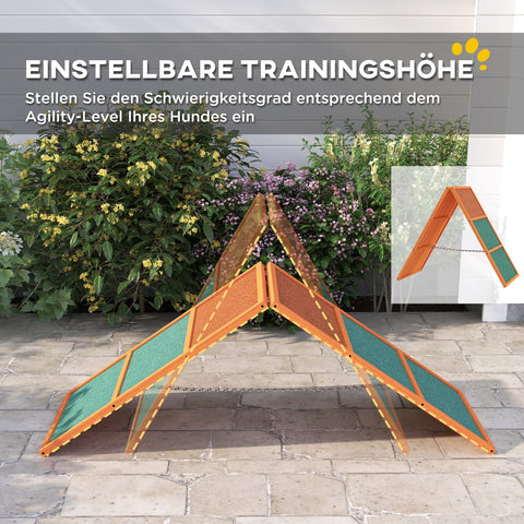 Rootz Agility Dog Ramp - Foldable & Adjustable Pet Ramp - Non-Slip Training Equipment - Fir Wood - 173 x 59 x 66 cm - Up to 40 kg - Orange/Green