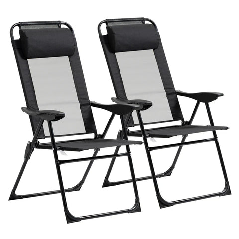 Rootz Folding Chair Set of 2 - Folding Lounger - Weatherproof - 5-Way Adjustable Backrest - Metal Frame - Black - 62W x 70D x 109H cm