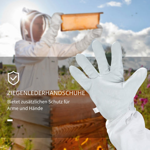 Rootz Beekeeping Suit - Full Body Beekeeper Protective Gear - White Cotton Suit - Removable Mesh Veil - Elastic Rubber Cuffs - XXL - 160cm x 53cm x 144cm