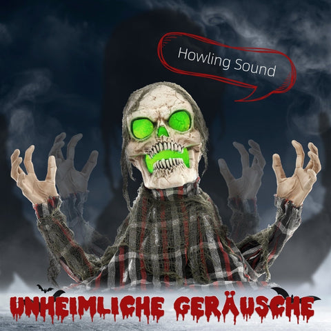 Rootz Halloween Animated Decoration - Creepy Skeleton - Spooky Props - Glowing Mouth & Eyes - Eerie Howls - 40cm x 16cm x 70cm